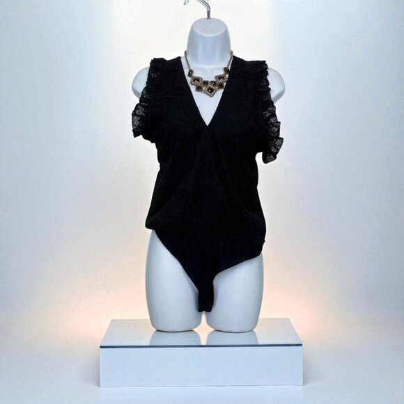 NWT BELLEVUE THE LABEL Raven Sleeveless Lace Bodysuit in Black - Picture 2 of 4